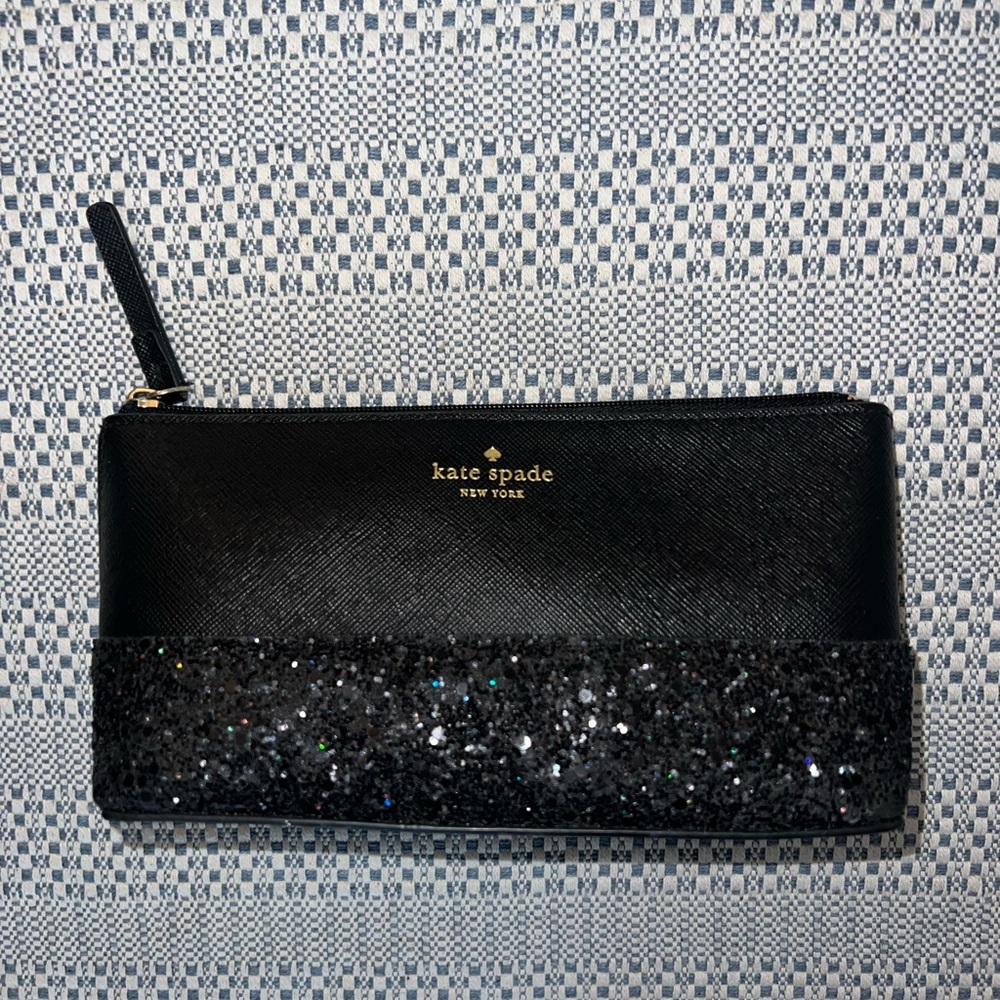 Kate Spade New York Greta Court Black Sparkly Glitter Little Shiloh Pouch Bag